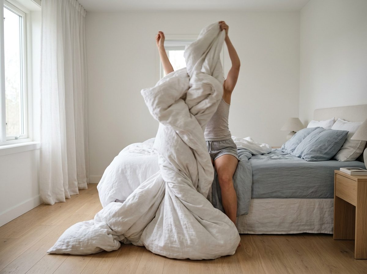 Someone stuck inside a duvet cover